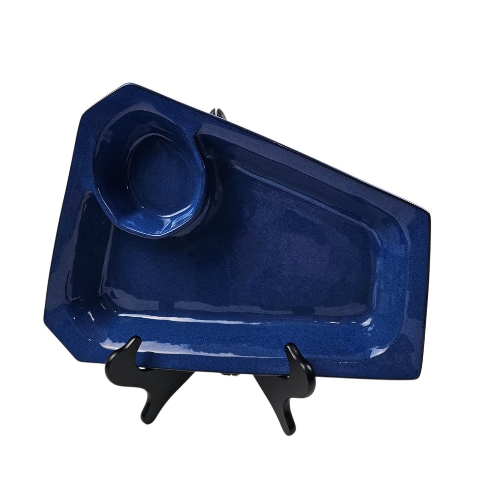 Studio Pottery Cobalt Blue Asymmetrical Chip and Dip Platter Artist Signed AG